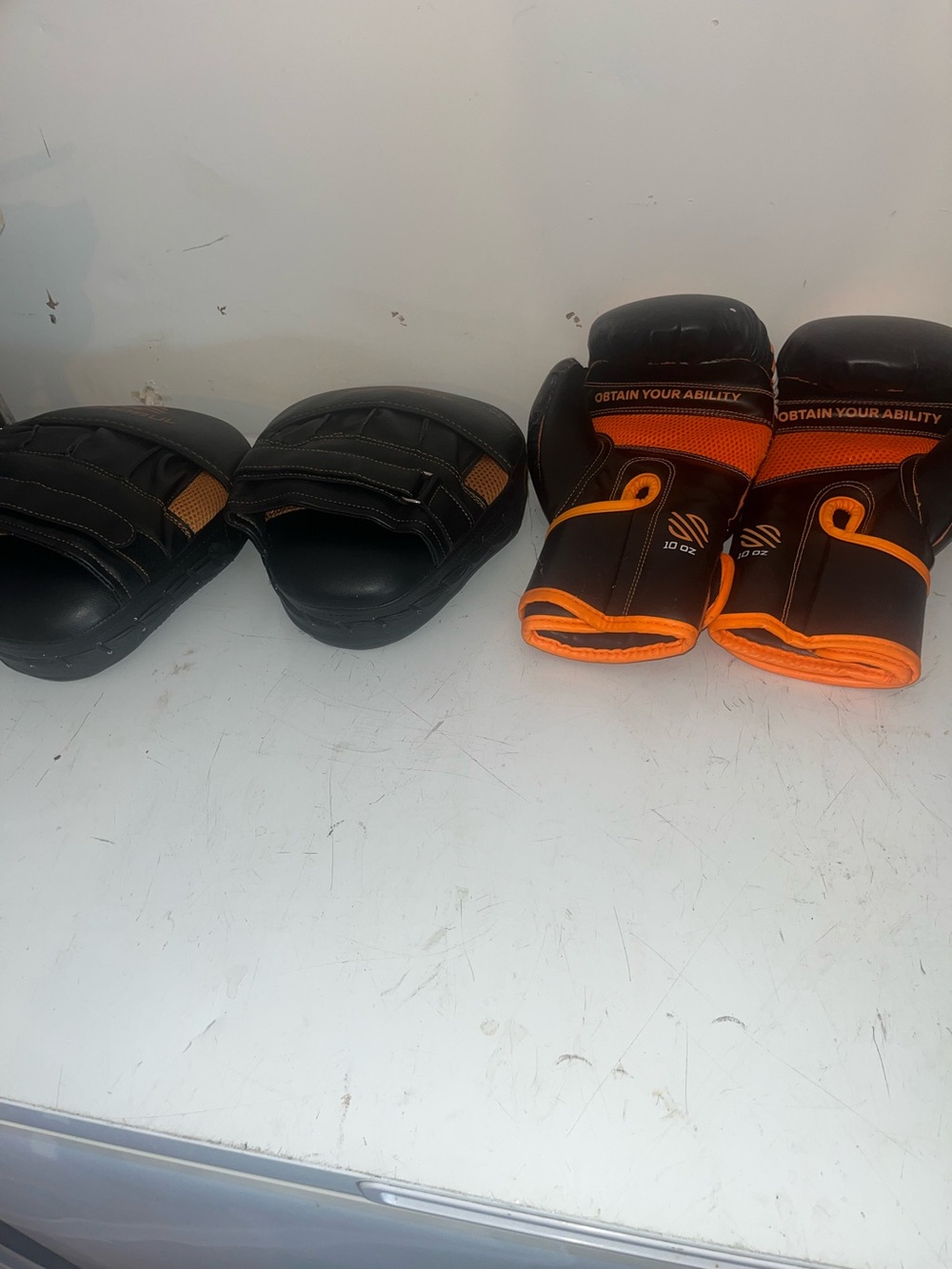 Adult Black and Orange Training Gloves and Mitts Set